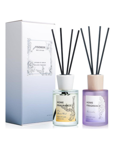 Difusor de cañas YISOWUH Madera de Guaiac y Lavanda 120ml 2 Pzs