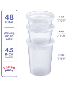 GUSTO Contenedores de Comida To Go 48 Piezas - 8, 16 y 32 oz 2