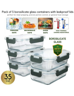 Contenedores de Vidrio Brieftons 35 Oz (1.04 L) - Paquete de 5 2