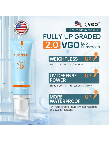 Protector Solar Facial Mineral VGO SPF 50, 50 ml, No Comedogénico