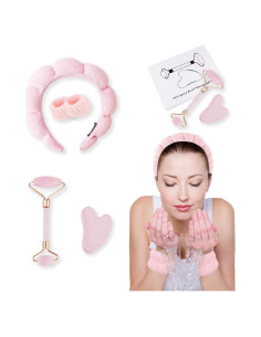 Rodillo de Jade CUBACO Ice y Gua Sha Rosa para Cuidado Facial