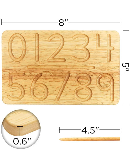 Tabla de Trazado de Números de Madera Montessori - 20.3x12.7 cm
