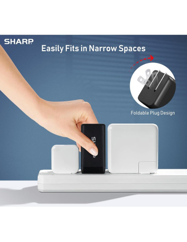 Cargador USB-C Sharp 65W Doble Puerto Carga Rápida GaN Negro