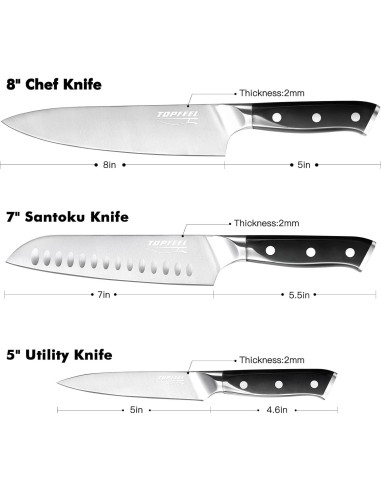 Juego de cuchillos de cocina Topfeel 3 PCS acero inoxidable 20 cm