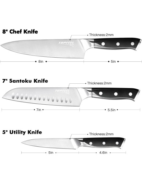 Juego de cuchillos de cocina Topfeel 3 PCS acero inoxidable 20 cm
