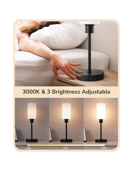 Lámpara de Mesa EDISHINE de Vidrio 40 cm con Control Táctil y USB