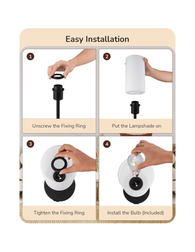 Lámpara de Mesa EDISHINE de Vidrio 40 cm con Control Táctil y USB