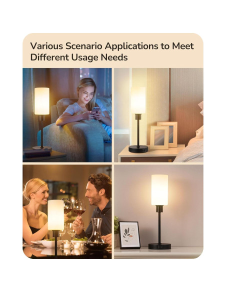 Lámpara de Mesa EDISHINE de Vidrio 40 cm con Control Táctil y USB