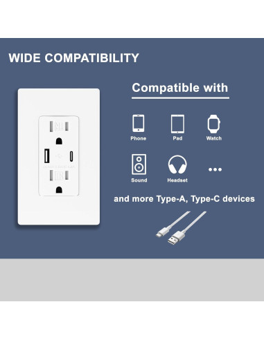 Enchufe de Pared USB Brilltech 4.8A 15A Blanco 1 Paquete