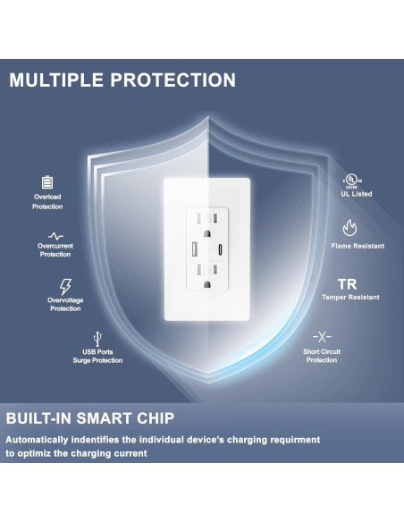 Enchufe de Pared USB Brilltech 4.8A 15A Blanco 1 Paquete