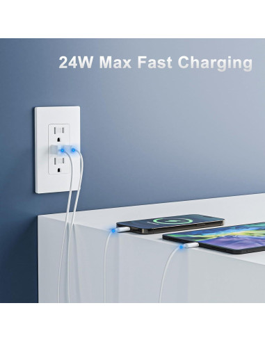 Enchufe de Pared USB Brilltech 4.8A 15A Blanco 1 Paquete
