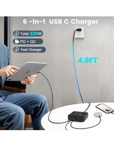 Cargador USB C 220W 6 Puertos Rápido Shenzhen HeFod 2
