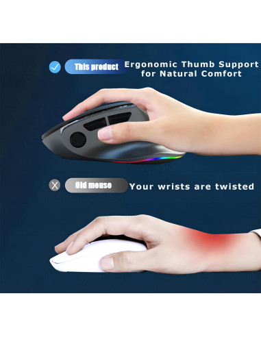 Ratón Inalámbrico Ergonómico Ajustable 3600 DPI USB/Bluetooth