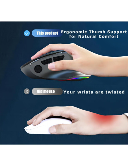 Ratón Inalámbrico Ergonómico Ajustable 3600 DPI USB/Bluetooth