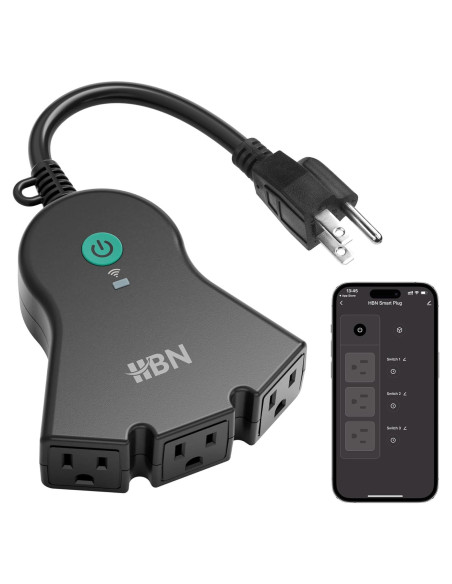 Enchufe Inteligente HBN para Exterior IP44, 3 Enchufes Controlados por Voz