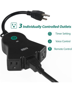 Enchufe Inteligente HBN para Exterior IP44, 3 Enchufes Controlados por Voz 2