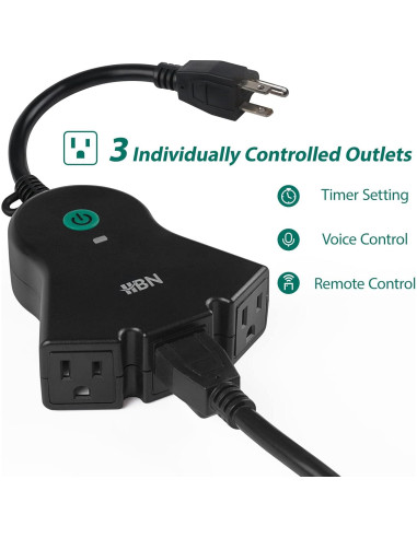 Enchufe Inteligente HBN para Exterior IP44, 3 Enchufes Controlados por Voz