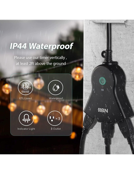 Enchufe Inteligente HBN para Exterior IP44, 3 Enchufes Controlados por Voz