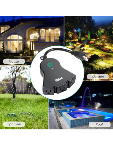 Enchufe Inteligente HBN para Exterior IP44, 3 Enchufes Controlados por Voz