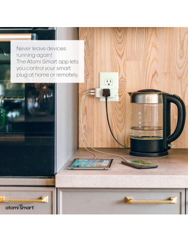 Enchufe Inteligente Atomi WiFi con 2 Puertos USB 2.4A Blanco
