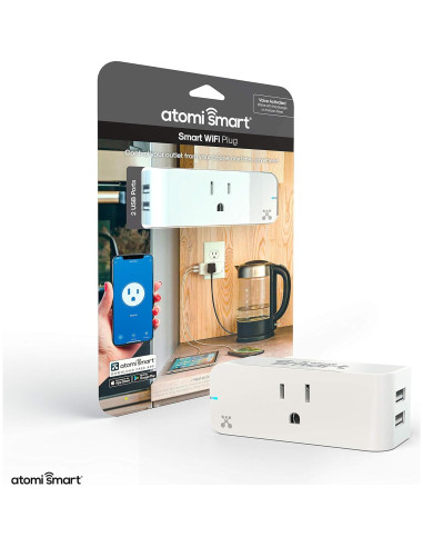 Enchufe Inteligente Atomi WiFi con 2 Puertos USB 2.4A Blanco