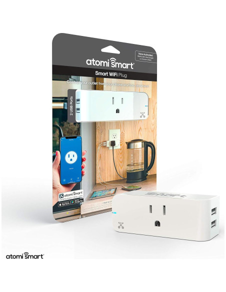 Enchufe Inteligente Atomi WiFi con 2 Puertos USB 2.4A Blanco