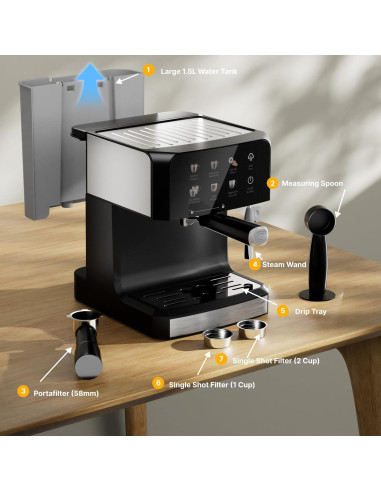 Máquina de Espresso AMZRIGG 8023 20 Bar con Espumador de Leche