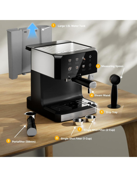 Máquina de Espresso AMZRIGG 8023 20 Bar con Espumador de Leche