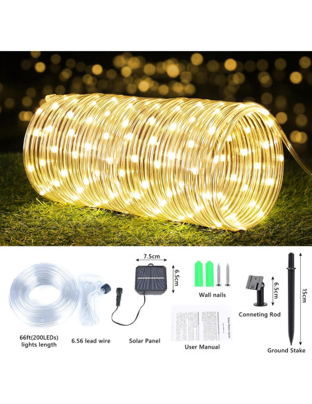 Luces de Cuerda Solares 20m 200LED Jnaurb Blanco Cálido
