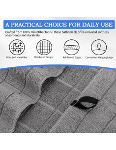 Toallas de Baño Microfibra HOMERHYME 2 Piezas 56x122 cm Gris 2