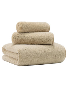 Juego de Toallas de Baño Microfibra Beige 3 Piezas Secado Rápido