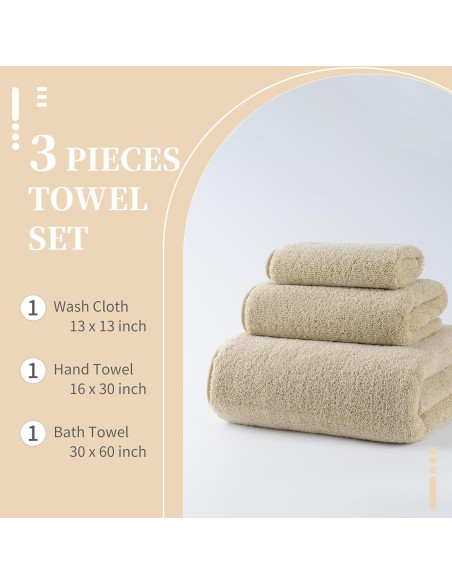 Juego de Toallas de Baño Microfibra Beige 3 Piezas Secado Rápido