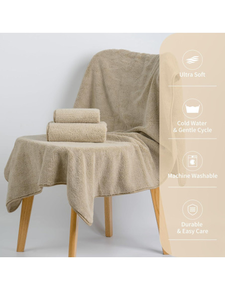 Juego de Toallas de Baño Microfibra Beige 3 Piezas Secado Rápido