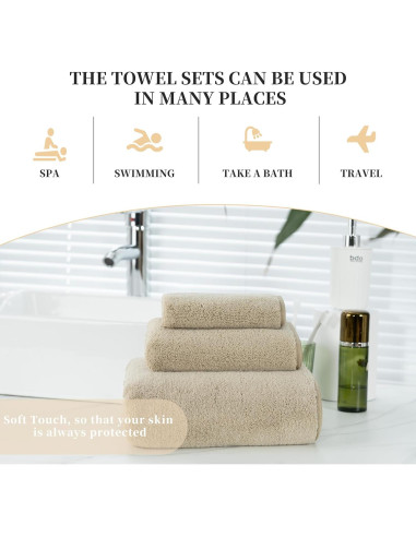 Juego de Toallas de Baño Microfibra Beige 3 Piezas Secado Rápido