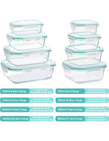 Set de 8 Contenedores de Almacenamiento de Vidrio Vtopmart