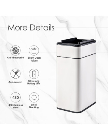 Papelera automática ELPHECO 4 Galones acero inoxidable blanca