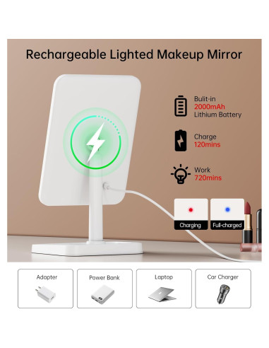 Espejo de Maquillaje Iluminado Famihomii 29.2x17cm 360 USB