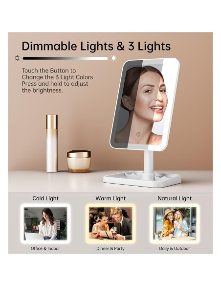 Espejo de Maquillaje Iluminado Famihomii 29.2x17cm 360 USB