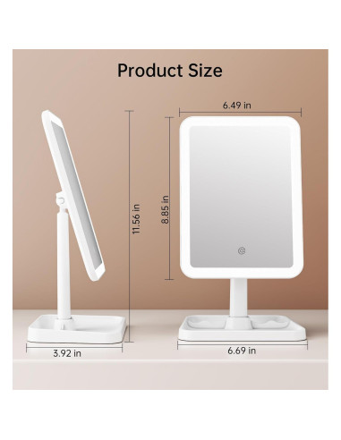 Espejo de Maquillaje Iluminado Famihomii 29.2x17cm 360 USB