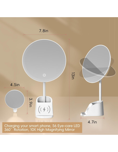 Espejo de Maquillaje Iluminado Yls 33 cm 1x/10x Carga Qi