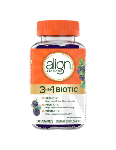 Gomitas Bioticas 3-en-1 Align, Probiotico, Sabor Mora, 50 Unidades