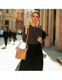 Bolso Bucket Cruzado de Cuero Vegano para Mujeres Marrón 2