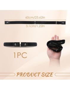 Paquete de 2 Cinturones Elásticos Sin Hebilla Ajustables Negro 2