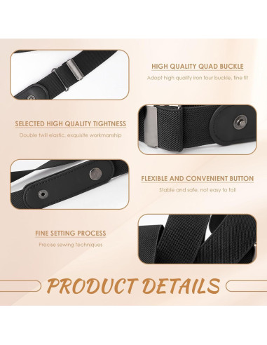 Paquete de 2 Cinturones Elásticos Sin Hebilla Ajustables Negro