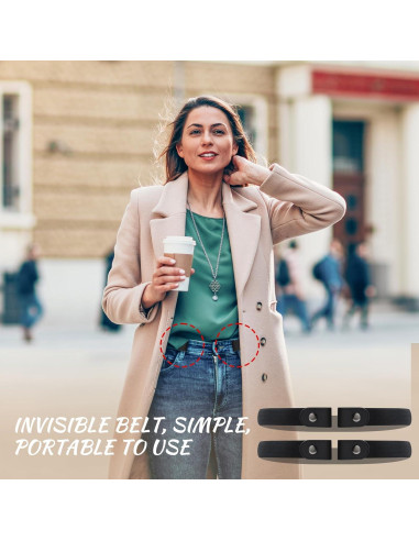 Paquete de 2 Cinturones Elásticos Sin Hebilla Ajustables Negro