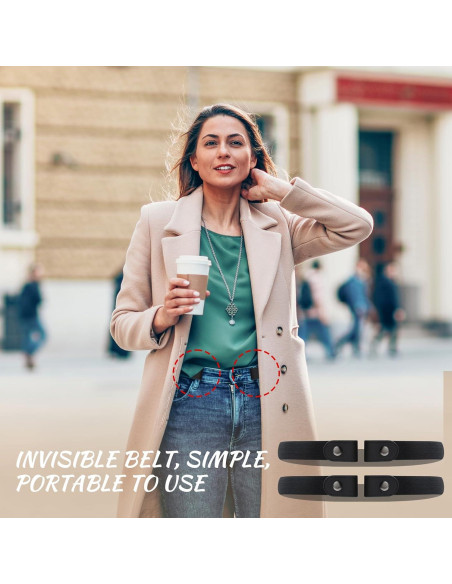 Paquete de 2 Cinturones Elásticos Sin Hebilla Ajustables Negro