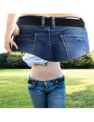 Paquete de 2 Cinturones Elásticos Sin Hebilla Ajustables Negro