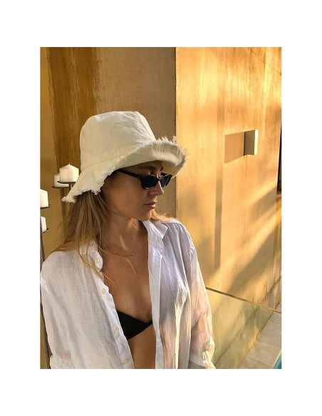 Sombrero de Cubo Beige para Mujeres Algodón UPF 50+ Plegable