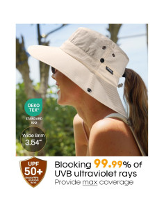 Sombrero de Sol FURTALK para Mujeres UPF 50+ con Agujero para Coleta 2