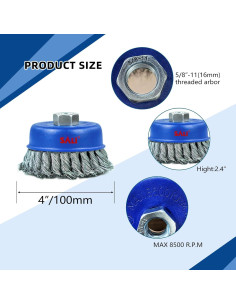 Paquete de 6 Cepillos de Copa de Alambre Trenzado SALI 100 mm 2